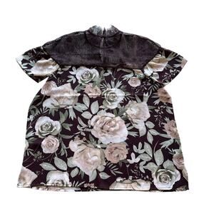 Womens Shirt Size Medium Sheer Floral Lace Burgundy Spring Summer Boho Whimsical
